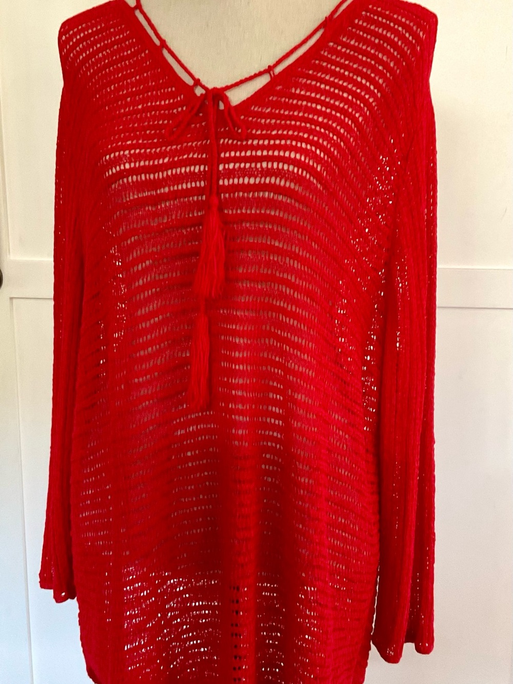 Red Pullover Woven Knit Top/Sweater Sz 3 3/14/16 NWOT